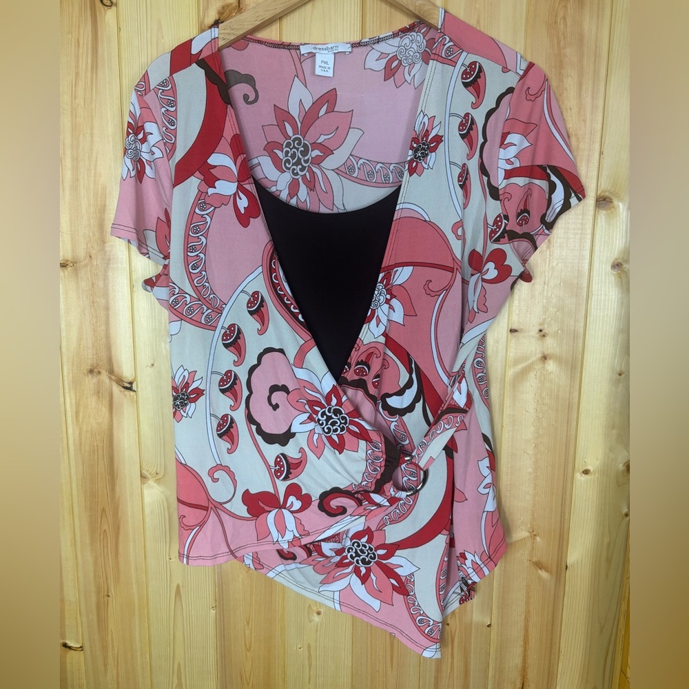 Dress Barn Womens Top PXL boho fairy asymmetrical faux wrap whimsy Y2K Flaw USA